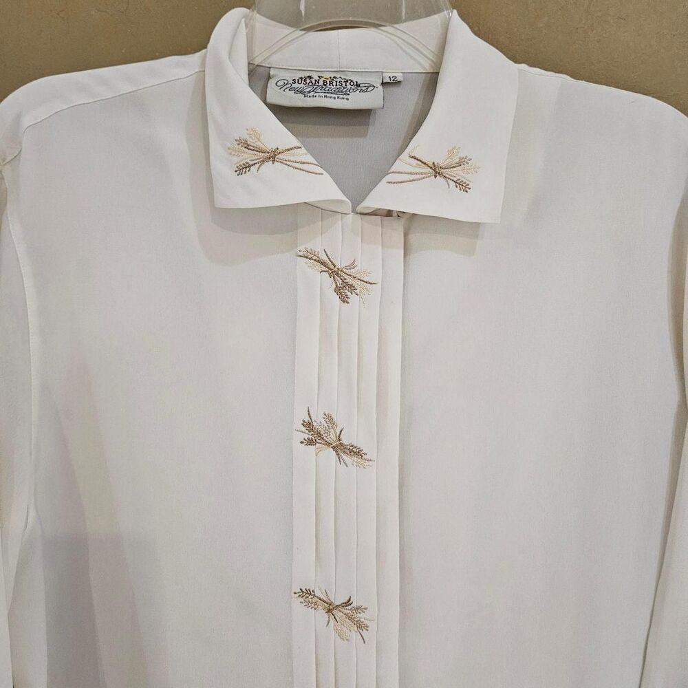 90s cottagecore twee off white embroidered wheat blouse
